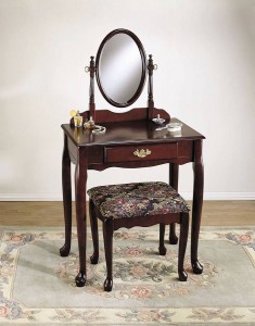 Heirloom Cherry Vanity Mirror and Bench by Powell