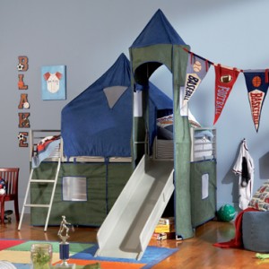 Boys Blue and Green Twin Tent Bunk Bed with Slide by Powell