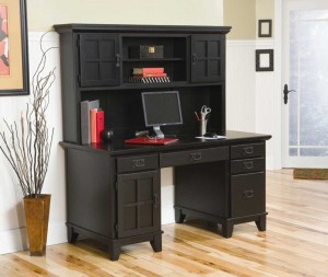 Arts and Crafts Ebony Pedestal Desk and Hutch by Home Styles