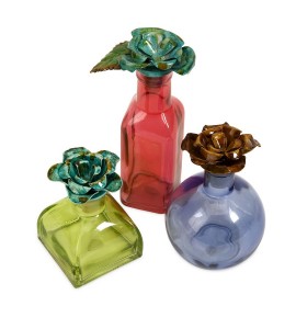 IMAX Lindsey Decorative Bottles with Floral Stoppers - Set of 3