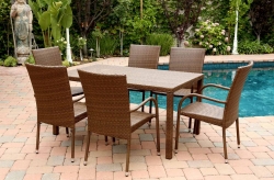 Abbyson Living Palermo Outdoor Wicker 7 Piece Dining Set - Brown