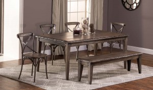 Hillsdale Lorient 6 PC Rectangle Dining Set with X Back Chair and Bench - Washed Charcoal Gray/Distressed Black