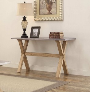 Homelegance Luella Sofa Table - Weathered Oak with Zinc Table Top