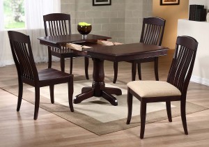 Iconic Furniture Single Pedestal Boat Shaped Dining Set with Contemporary Slat Back Dining Chair - Mocha/Mocha