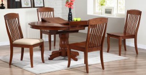 Iconic Furniture Round/Oval Pedestal Dining Set with Contemporary Slat Back Dining Chair - Cinnamon/Cinnamon