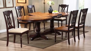 Iconic Furniture Oval Double Pedestal Dining Set with Traditional Back Chair - Whiskey/Mocha