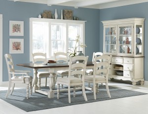 Hillsdale Pine Island 7 PC Trestle Dining Set with Ladder Back Chairs - Old White