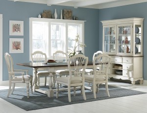 Hillsdale Pine Island 7 PC Trestle Dining Set with Wheat Back Chairs - Old White