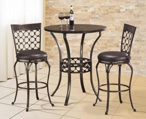 Hillsdale Brescello 3-Piece Bar Height Bistro Dining Set - Antique Pewter/Blue Stone